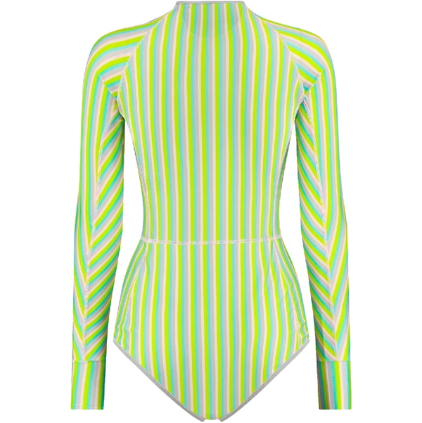 2025 Wallien Womens One Piece Long Sleeve Front Zip Swimsuit 102001 - Multi Color Stripe